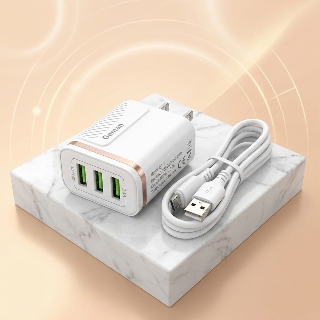 Geman 3-Port 18W Fast Charging Adapter – Power 3 Devices Simultaneously - Mugzu