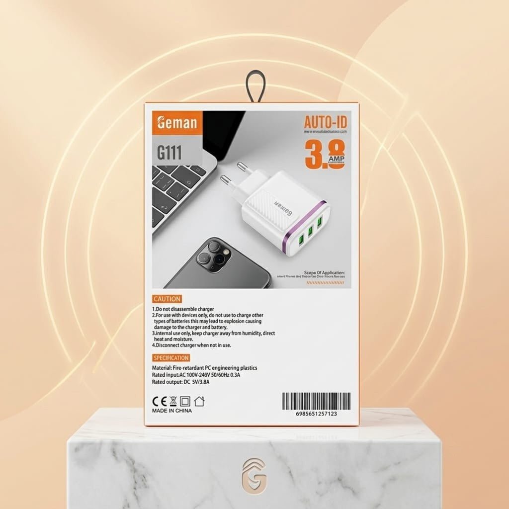 Geman 3-Port 18W Fast Charging Adapter – Power 3 Devices Simultaneously - Mugzu