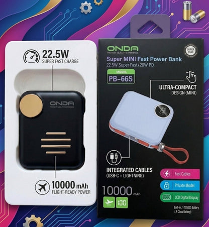 ONDA PB-66S 10000mAh Mini Power Bank – 22.5W Super Fast Charging with Built-in Cables - Mugzu